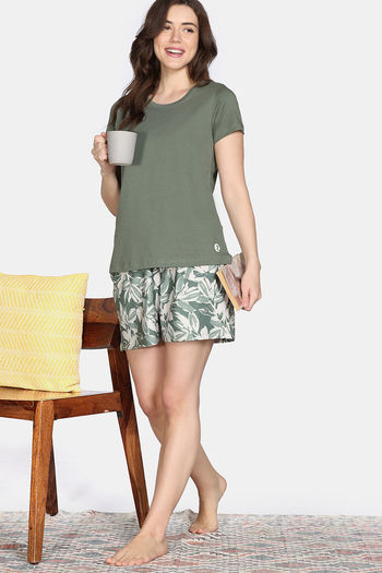Buy Zivame Knit Poly Short Set - Four Leaf Clover
